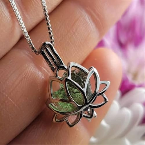 Blumen-Medaillon-Halskette mit Moldavit, **Medaillon Wird mit einem Kristallperlenstein im Inneren geliefert**Grüne MOLDAVIT-KÄFIG-Halskette,SBuTTON774w (Color : Jut for You)