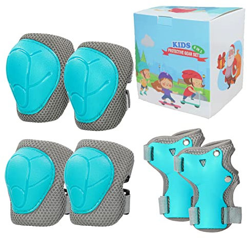 LANOVAGEAR Knieschoner Kinder Schützer Inliner Schonerset Protektoren Kinder 2-8 Jahre Ellbogenschützer Knieschützer Handgelenkschützer 6 in 1 für Inliner Radfahren Skateboards Roller (eisblau)