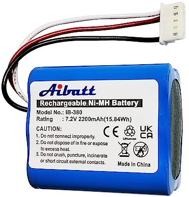 Aibatt NI-MH akku wiederaufladbar, Ersatz-akku für IRobot Braava 380, 380T, 390T,Kompatibel mit Mint 5200 5200B 5200C Reinigungs Roboter(7.2V/2200mAh)