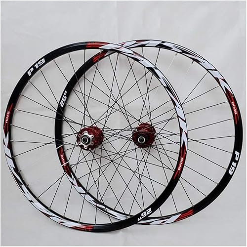 Mountainbike-Laufradsatz, 29/26/27.5 Zoll Fahrrad Laufrad (vorne + hinten) Doppelwandig Aluminiumlegierung MTB-Felge Schnelle Veröffentlichung Scheibenbremse 32H 7-11 Geschwindigkeit,Rot,27.5in
