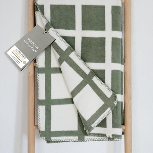 RIEMA® weiche Kuscheldecke Vera - weiche Baumwolldecke, die Nicht kratzt - Wolldecke Made in Germany aus recycelter Baumwolle - Oeko-TEX, Sofadecke für Erwachsene 150x200cm (grün)