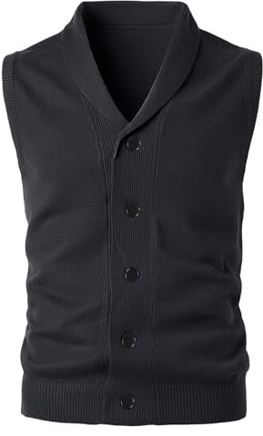 Harbrosrce Gilet da Uomo Collo a Scialle Maglione Classico Maglia Cardigan Senza Maniche Maglieria con Bottone
