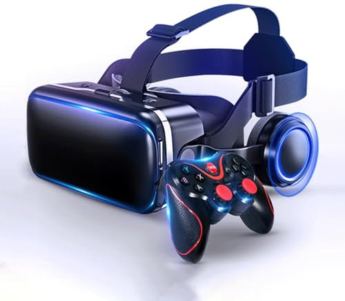 Auriculares de Realidad Virtual, VR Gafas Movil, 3D Juegos VR Headset Glasses con Mando para Juegos Videos para 14 13 12 11 Pro MAX, VR Gafas para Android S23 S22 S21 S20 Teléfonos 4.5-6.3in