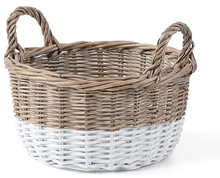 Wickerfield Eco-Friendly Lightweight Wicker Storage Basket with Handles Suitable for Shelf Storage Toy Organization Gift Hamper (Round)