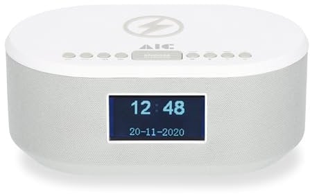 AIC Radiowecker DAB mit Ladefunktion Bluetooth QI Funktion USB Dual Alarm 18DAB Weiss