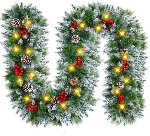 Weihnachtsgirlande mit Beleuchtung 30 LED - 2,7M Tannengirlande mit Beleuchtung Blumen Kugeln - Weihnachtsdeko Rattan Girlande Weihnachten für Treppe Indoor Außen Christmas