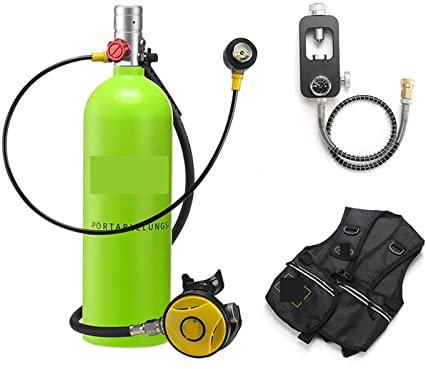 OUTFYT 2L Diving Snorkeling Equipment Residual Pressure Gauge Diving Tank Dive Equipment(Green bottle silver head)