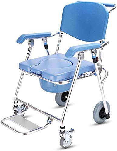 Toilettenrollstuhl - Klappbarer Toilettenstuhl - Duschstuhl mit Rädern - Rollstuhl 4 in 1 gepolsterter Toilettensitz - mit abnehmbarem Topf (B) (B)