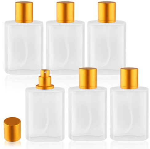 6 Pcs 100ml/3.38oz Frosted Glass Spray Bottle Empty Perfume Atomizer Fine Mist Spray Cosmetic Container - Golden Lids