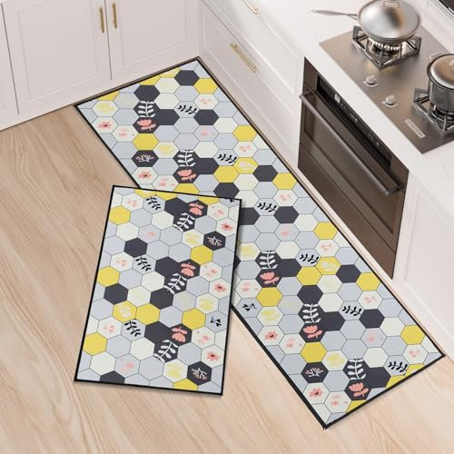 Fecialy Juego de 2 Alfombras de Cocina con Soporte de Silicona Antideslizante, Lavables y Absorbentes para Cocina, Comedor, Entrada, 40x60cm + 40x120cm