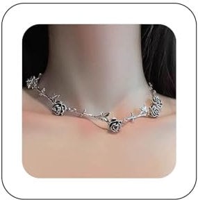 Inilbran Boho Rose Flower Necklace Vintage Camellia Choker Necklace Black Rose Flower Necklace Punk Adjustable Cluster Flower Chain Necklace Jewelry for Women