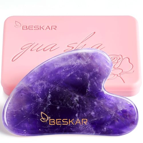 BESKAR Gua Sha Stein, Natürliche Jade Guasha Gesichts-Werkzeuge für Jawline Sculpting, Straffen Gesichtshaut und Reduzieren Falten, Gesicht Augen Körper Hals Massager