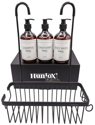 Huniox® Bath - Organizador Ducha Colgante - Estantes para Ducha sin Taladro - Cesta Ducha Colgar - Organizador Baño Colgar - Estantería Ducha sin Taladro – Cesto Ducha Colgante (BLACK, BASKET)