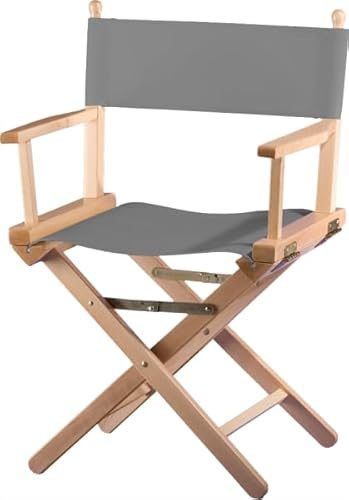 ZStyle Klappbarer Regiestuhl aus Holz, 90 cm hoch, 54 cm breit, 48 cm tief, schwarz (natürlicher Schaft – graue Leinwand)