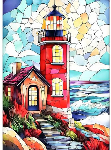 KEYIFA Diamond Painting 5D Complet Phare, Peinture Diamant Adulte Art Accessoires, DIY Vitrail Cristal Art Toile Peinture Kit Diamant Painting, Murale Décoration 30x40cm