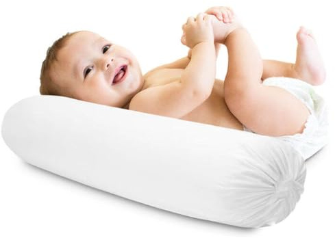 Bolster Roll Round Cot Bed Pillow (Pack of 1), 10 x 30 cm (4” x 12”) Filled with Soft Virgin Hollow Fiber Support Pillow, Hollowfibre Pillow For Stress Relief (White)
