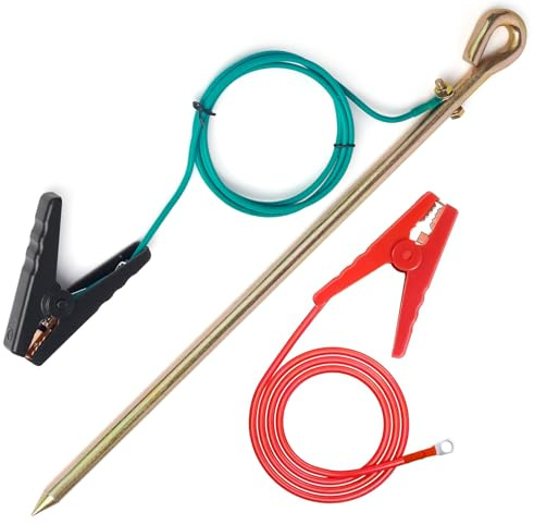 CYANTEKOMS Portable Ground Rod with 4ft 12AWG UL Listed Grounding Wire with Crocodile Clip,Great for Electric Fences,Antennas,Generator (Grounding Rod with 2Pcs 4ft Wire)