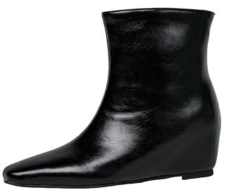 FQMAYPO Donna Stivaletti A Punta Quadrata Scarpe con Tacco Grosso Stivaletti Corti Impermeabili E Leggeri Stivali da Pioggia Stivali da Biker Semplici Stivali Invernali Slip-On,Nero,42 EU