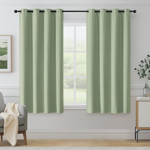 Beauoop Blackout Curtains for Bedroom Green Curtains 54 Drop Herringbone Textured Eyelet Curtain for Living Room Thermal Insulated Noise Reducing Window Curtain Drapes 2 Panels