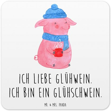 Mr. & Mrs. Panda 6er Set Untersetzer Set Schwein Glühwein - Geschenk, Nikolaus, Getränkeuntersetzer, Advent, Glasuntersetzer, Punsch, Weihnachten,