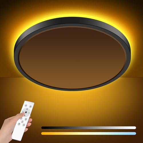 zemty 24W LED Deckenleuchte Dimmbar, 29CM 2400LM Deckenlampe mit Fernbedienung, Groß Flach Deckenleuchte Rund mit nachtlichtfunktion für Schlafzimmer Wohnzimmer Kinderzimmer(Schwarz,1Stücke)