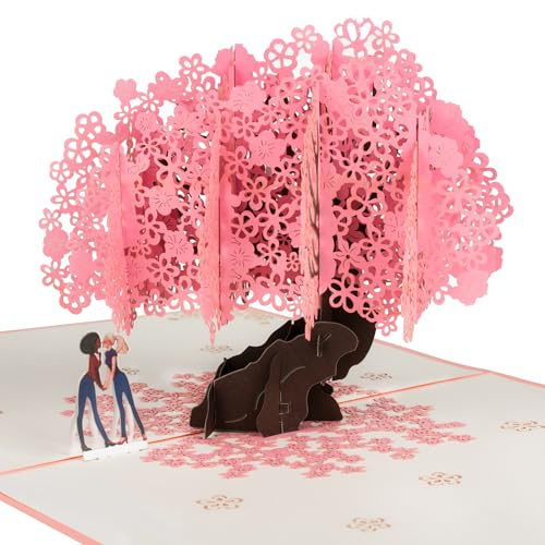 Ein paar Pfirsichblüten für Lesben Pop Up, Papier Blumenstrauß Grußkarten mit leerer Notizkarte und Umschlag, zur Feier von Liebe, Feiertag, Geburtstag, Jahrestag, Valentinstag, Hochzeit, Urlaubs