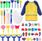 47 Piezas Niños Temprano Aprendizaje Esponja Pintura Cepillos Kit - Dibujo de educación temprana para niños DIY Artesanías - Incluye Pinceles de Esponja, Craft Pinceles y Delantal Impermeable