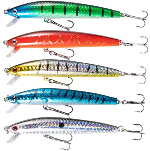 ANCEER Abborre wobbler gös, 5 stycken abborre bete djupgående trumslagare – 15 cm/10 g, med trekrokar surffiske bete striper abborre lax saltvatten sötvatten