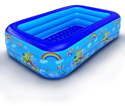 Zumhigh Large Inflatable Paddling Pool for Kids & Adults – Family-Friendly Outdoor/Indoor Pool, Durable Leak-Proof PVC Design with Quick Drainage Perfect for Backyards, Gardens (pattern blue 3 layer)