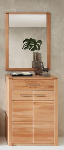 Garderoben-Set >Nature One< in Kernbuche teilmassiv, mit Spiegel (74x93x4 cm) und Kommode (74x100x40 cm), Softclose-Türen und -Schubladen, FSC-Zertifiziert, Moderne Möbel für Flur und Eingangsbereich