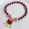 Feng Shui Wealth Bracelet for Women Garnet Strawberry Quartz Longevity Lock Pendant Bracelet Stretchy Bangle Hand Carved Mantra Beads Attract Wealth Money