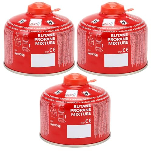 Taylor & Brown 230g Propane Butane Gas Cartridge, EN417 Resealable Valve, Performance Screw-On Camping Stove Fuel for Portable Gas Stoves, BBQ, Blowtorch & Outdoor Cooking
