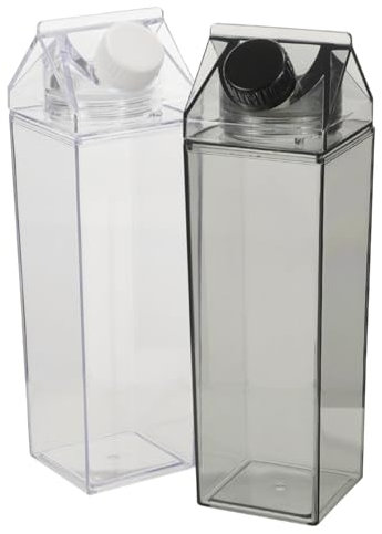 GLEAVI 2stücke Wiederverwendbare Milchkarton-wasserflasche Tragbare Flasche Im Milchkarton-design Auslaufsicher Für Sport Und Picknick