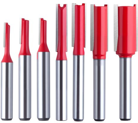 SPEEDWOX 7Pcs Straight Cut Router Bits Set 1/4 Shank Straight Router Bit Woodworking Slotting Routers Bits 1/8,5/32,3/16,1/4,5/16,3/8,1/2 Cutting Diameter Trimming Cutter for Woodworking