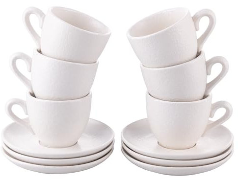 Villa d'Este Home Tivoli 1996 Set mit 6 Kaffeetassen 90 ml mit Untertasse aus Steingut, Horeca White