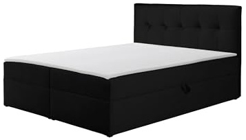 RAVIO Boxspringbett Toronto mit 2 Bettkästen, gepolstertem Kopfteil, Bonellfederkern H3 und Topper, Polsterbett aus Samt mit Stauraum und hohem Liegekomfort (Schwarz (Amor 4322), 140 x 200 cm)