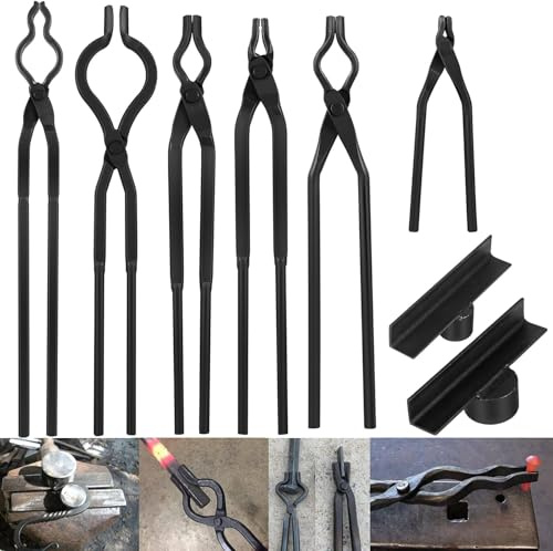 CTcar Schmiedezangen-Set 8-tlg. Profi-Set aus CrV-Stahl | Für Eisenbahnspikes, Flach-/Rundmaterial (5-16mm) Enthält Spike, Flachbacken, Bolzen, Pick-up-Zangen, Haken-Jig-Superior
