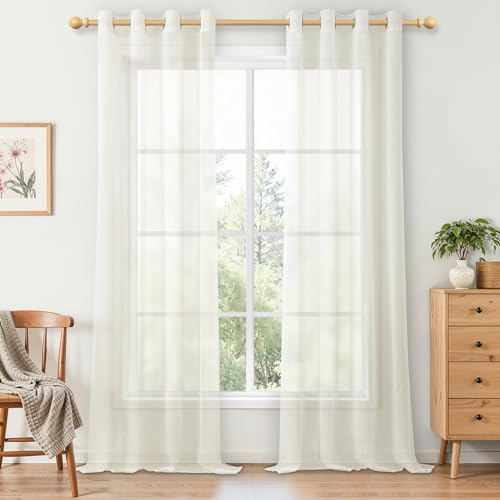 MRTREES Gardinen Wohnzimmer mit Ösen, Vorhang Creme 2er Set, 240 cm Lang 140 cm Breit, Gardine Transparent Durchsichtig Ösenvorhang für Schlafzimmer Wohnzimmer Küche Elegant