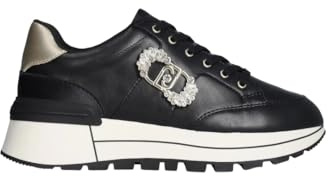 Liu Jo BF5043 Amazing Black Sneakers Moda per Donna in Pelle Nera con zirconi e Zeppa