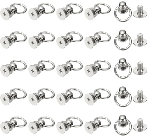 PATIKIL 25 Pcs 0.28x0.22 Screwback Round Head Rivet,White | with Single Ring,Leather Rivet Kit,Metal Handmade DIY,Purse Bag Belt Hardware Accessory,for Leather Crafting Handbags