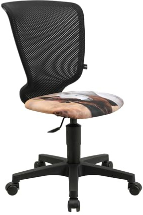 TOPSTAR Titan Junior Kinder-Drehstuhl mit Motivstoff – ergonomischer Schreibtischstuhl für Kinder, höhenverstellbar, Rückenlehne atmungsaktiv, schwarzes Fußkreuz, Zwei Pferde