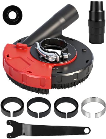 Absaughaube für Winkelschleifer 115/125mm Universal Staubabsaugung mit Bürstenkranz inkl. Adapter & Werkzeug, Bis zu 90% weniger Staub beim Schleifen für 115/125 mm Winkelschleifer (Ø 39-50 mm)