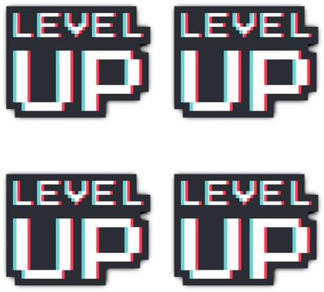 Aufkleber: 100 mm, 4 Stück - XL LEVEL UP Gaming Vinyl Sticker für PC Gehäuse, Konsole & Gaming Zimmer