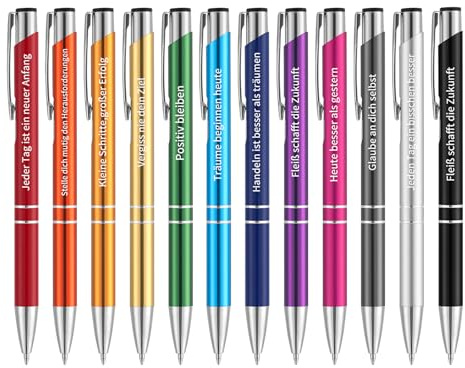 kander Kugelschreiber Hochwertig Set 12 Stück, Metall Druckkugelschreiber 12 Farben, Personalisierte Kugelschreiber Schwarze Tinte, Kulis Set für Büro, Schule & Home Office