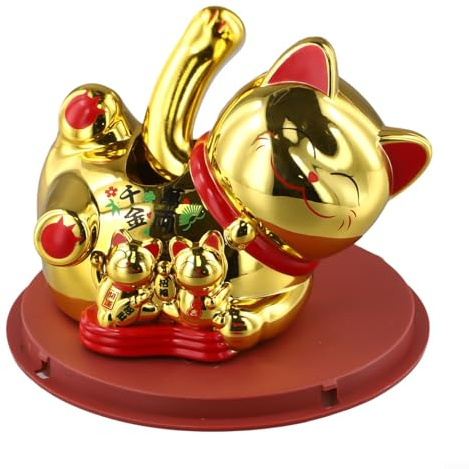 Gatto portafortuna che sventola a energia solare, gatto automatico che invoca per negozio ufficio decorazione per la casa, bianco, nero, oro, giallo (oro)