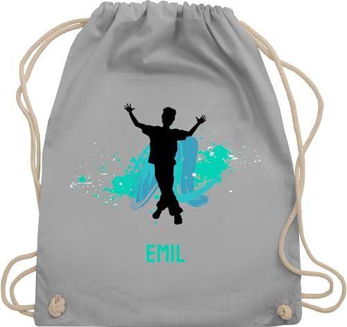 Turnbeutel Rucksack - Tanzen - Hip Hop Silhouette mit Name - Outfit Geschenk personalisiert Street Dance - Unisize - Hellgrau - tanzrucksack tanz dancer bag tänzer tanztasche geschenke tanzbeutel