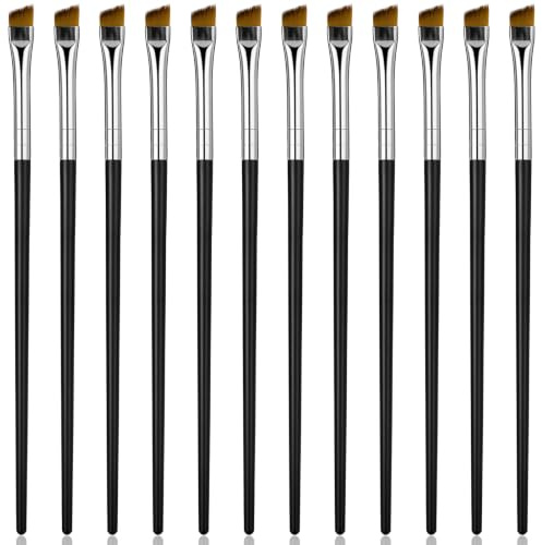 12 Pcs Eyeliner Brush Ultra Angled Eyebrow Brush Brow Tint Brushes | Small Angled Makeup Brush Soft Fibers Tip Thin Slanted Small Eyebrow Brushes Eye Shadow Brushes for Pros & Beginners