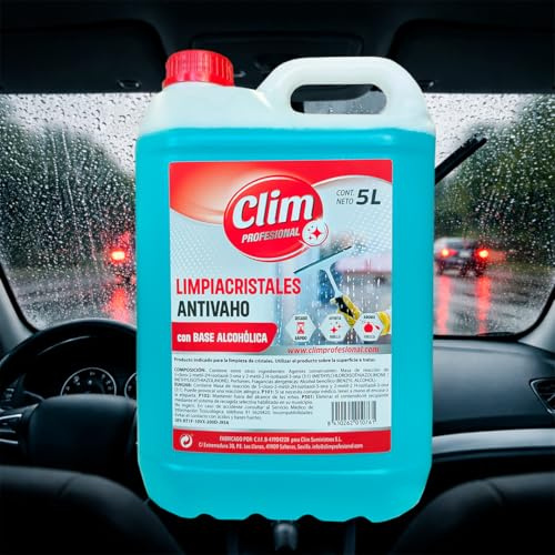 Clim Profesional Limpiaparabrisas Coche 5L Antivaho Repele Agua Rápido | Base Alcoholica, Sin Aclarado, Sin Marcas ni Velos, Apto Motos y Camiones, Uso Profesional