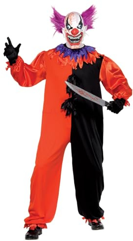 Smiffys Cirque Sinister Scary Bo Bo the Clown Costume, Red with Jumpsuit & Mask, Halloween Cirque Sinister Fancy Dress, Clown Dress Up Costumes
