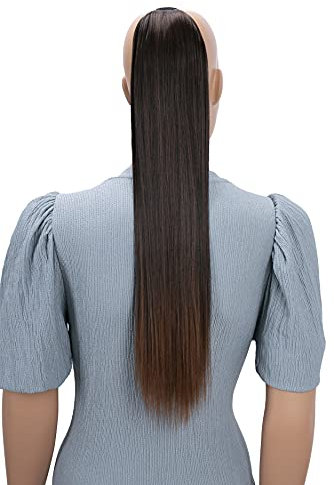 CAISHA 60cm Zopf mit 2 Bändern Pferdeschwanz Langhaar Extensions Haarverlängerung Haarteil Glatt Braun Mix HC16